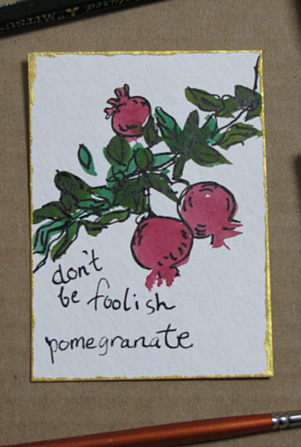 ミニチュア水彩絵-ザクロ