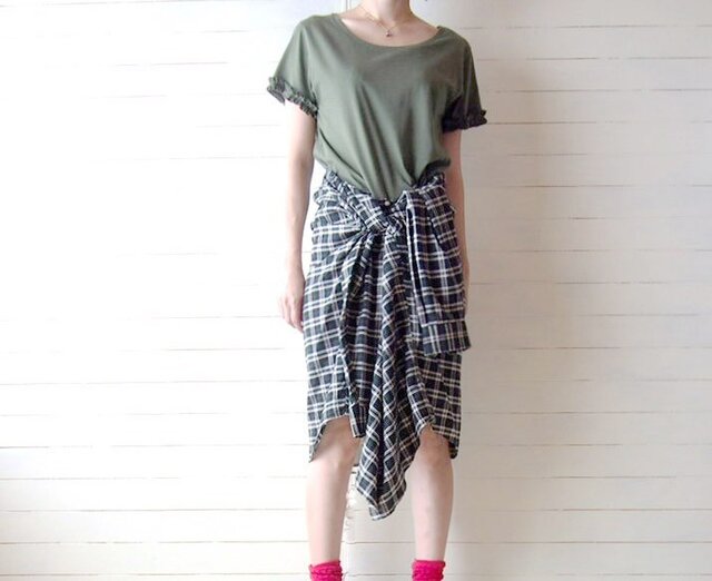 カーキL シャツリメイクワンピース | iichi 日々の暮らしを心地よく