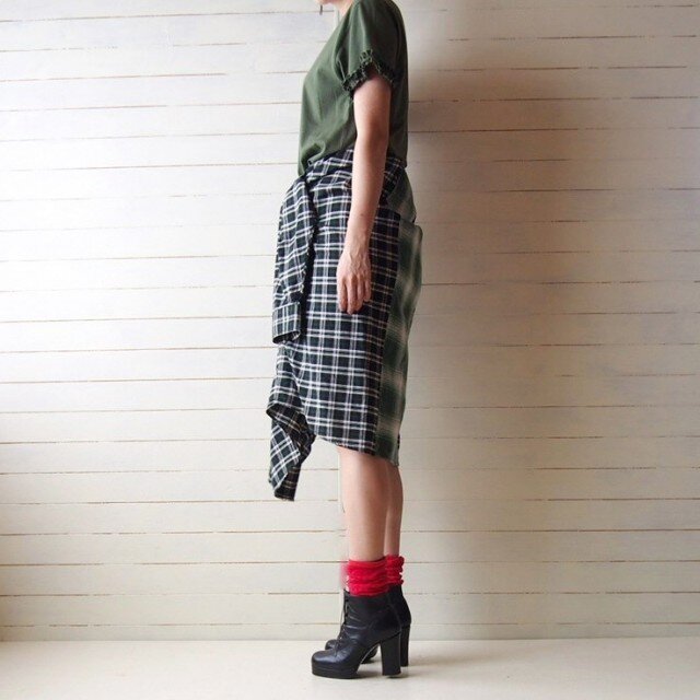 カーキl シャツリメイクワンピース Iichi ハンドメイド クラフト作品 手仕事品の通販