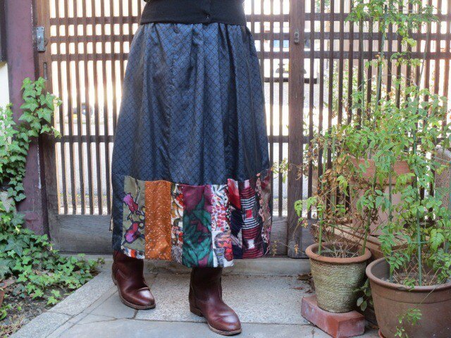 藍大島と銘仙deリメイク☆可愛くて大人なロングスカート♪の画像1枚目