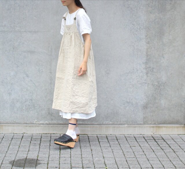 ハンドメイド　エプロン　ワンピース　リネン　夏 リネン100 エプロンワンピース 生成りリネン | iichi 日々の