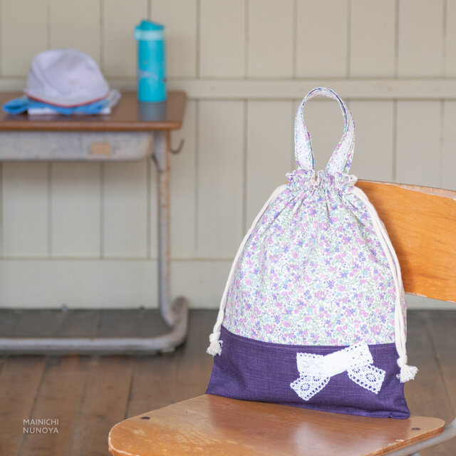花柄＆リボンの着替え袋（体操着袋）：紫色 | iichi 日々の暮らしを