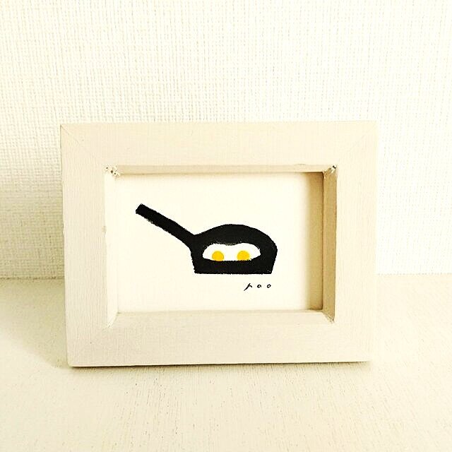 小さな絵｜原画「目玉焼き」 ※木製ミニ額縁入り