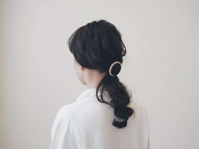 【S size】 matte black × gold beads ~CIRCLE HAIR ELASTIC【 受注生産 】の画像1枚目