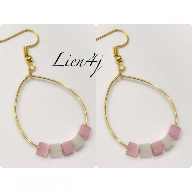 秋冬カラー☆ピンクとアイスグレーの可愛らしいピアス☆