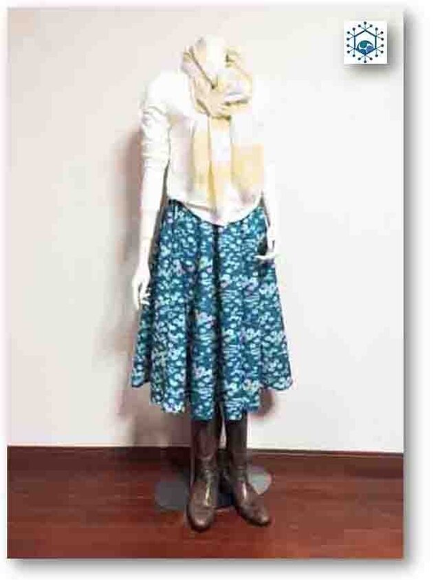 花浅葱色の着物リメイクスギャザーフレアカート7