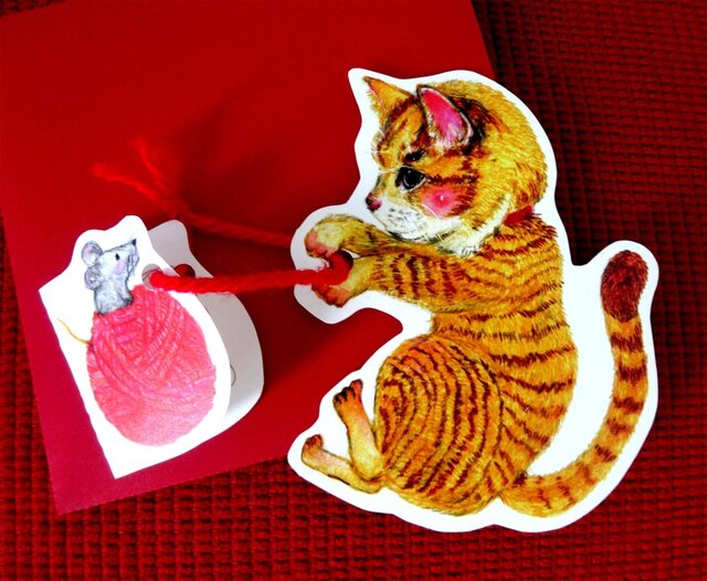 猫と毛糸玉カードの画像1枚目
