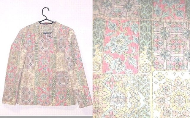 Sold Out春色市松模様紬ジャケット★着物リメイクの画像1枚目