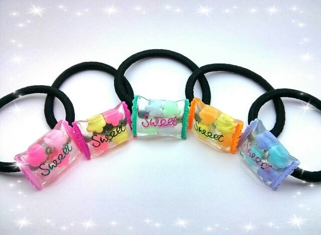 Sweetキャンディーのヘアゴム 2個セットの画像1枚目