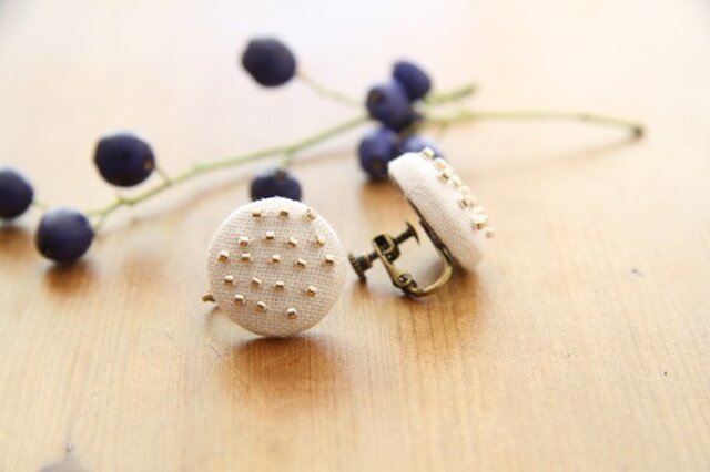 Boutons recouverts en lin (Blanc2)の画像1枚目