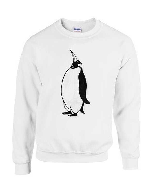 ペンギン カジュアルスウェットトレーナー、ホワイト (裏起毛) オリジナルデザイン