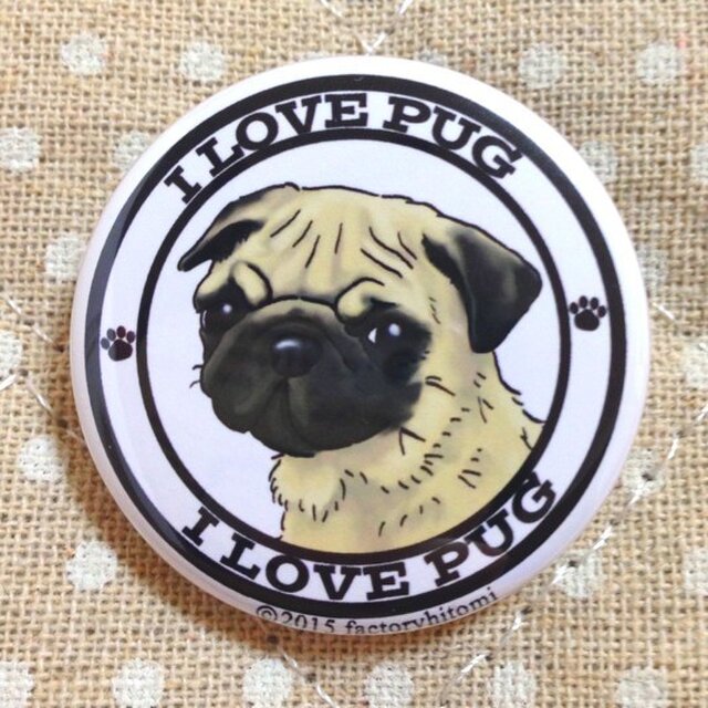 I LOVE PUG カンバッジの画像1枚目