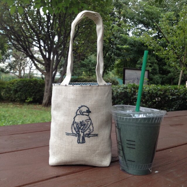 刺繍 カフェ バッグ シジュウカラの画像1枚目