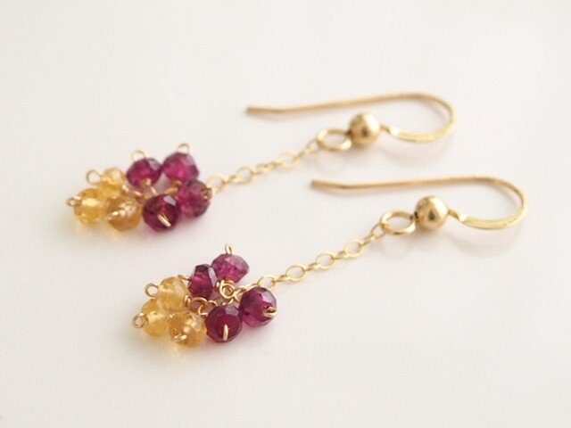 14kgf：ロードライトガーネットとシトリンの*candy*ピアス