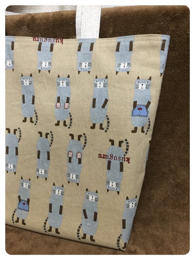 〈再販〉ねこポッケトートバッグ(白茶)の画像1枚目