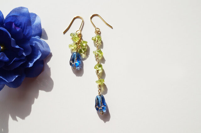 ペリドット ピアス Fleur muguet earrings P0036の画像1枚目