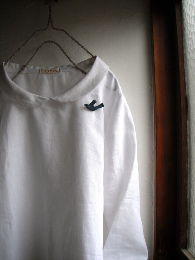 リネン１００　丸襟　プルオーバートップス　ピュアホワイト