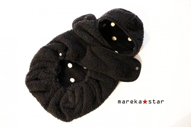 【売約済Y様】№381 もこもこケープ(4WAY)リバーシブル☆黒ドットの画像1枚目
