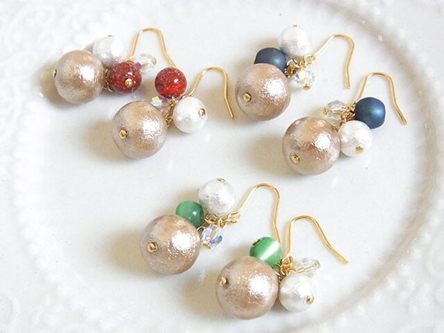 秋色コットンパールのピアス(イヤリング変更可)の画像1枚目