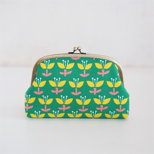 ■がま口通帳ケース / チューリップ・グリーン■ mina (hf-gr)