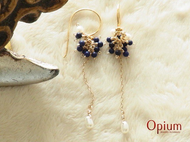 ラピスラズリとパールのチェーンピアス | iichi 日々の暮らしを