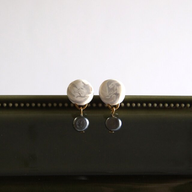マーブル・クレイストーン　ピアス＆イヤリング（グレー）