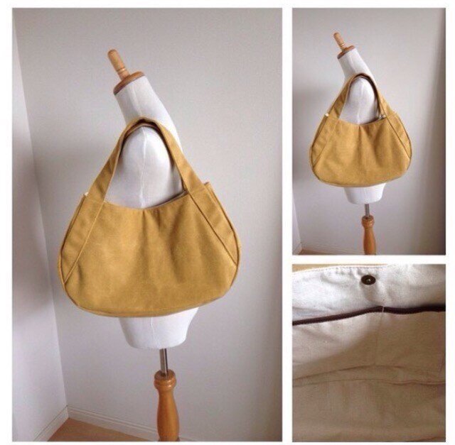 ヴィンテージ加工マスタード帆布の肩掛け三日月トートバッグ | iichi