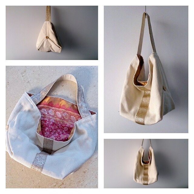 ★綿花畑のコットン・キラキラサリー裏地★ワンショルダー・マドモアゼル風