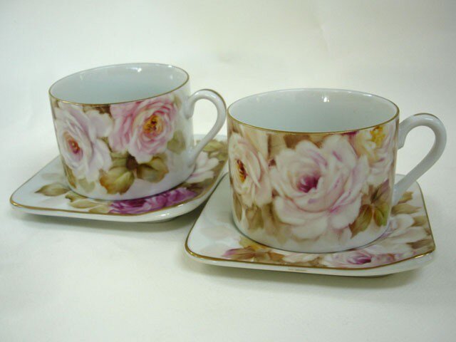 カップ薔薇予約分 カップ＆ソーサー2客セット（手描き薔薇） | iichi 日々の暮らしを