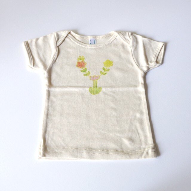 お花畑アルファベット ベビーTシャツ (グリーン) ● organic cotton 100%【受注生産】の画像1枚目