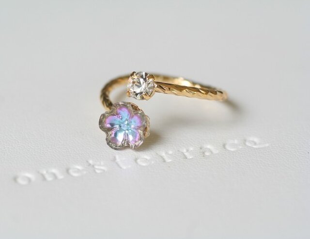 ヴィンテージスワロフスキー お花のフォークリング オーロラ 5or11号 Iichi ハンドメイド クラフト作品 手仕事品の通販