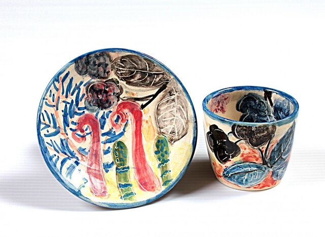 淡彩野の草花図(小)・釉下色絵フリーカップセットの画像1枚目