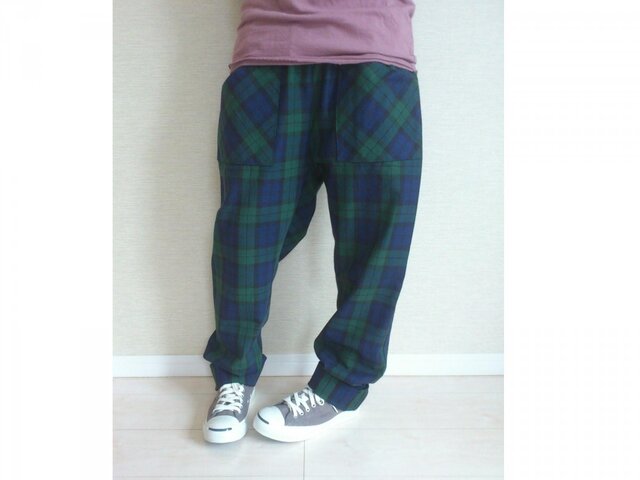 ※オーダー品※綿のゆるパンツ105(ブラックウォッチ)の画像1枚目