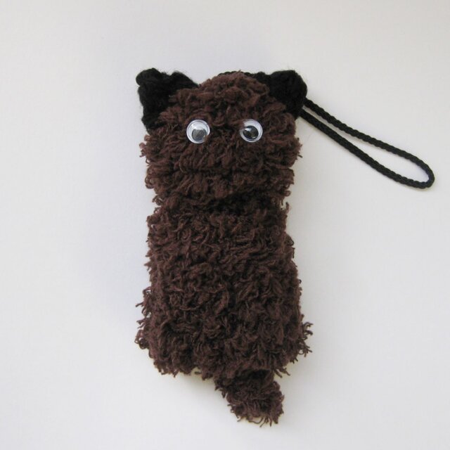 キーケース ねこ ダークブラウン