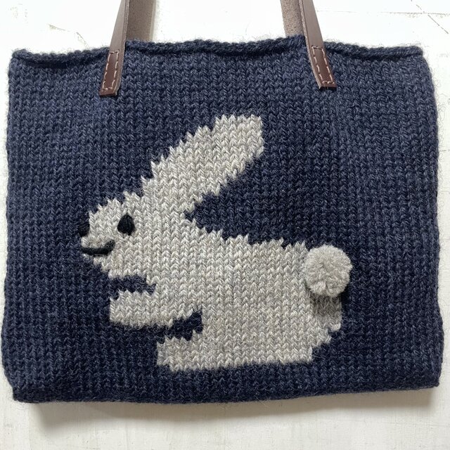 ニットバッグ うさぎ （紺） | iichi 日々の暮らしを心地よくする