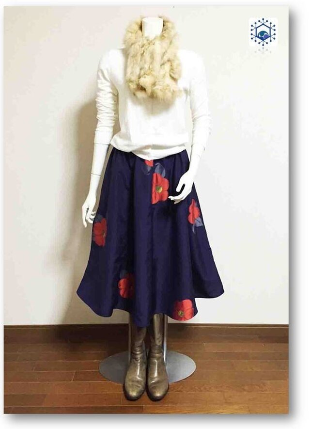 留紺（とめこん）色着物リメイクスギャザーフレアスカート23