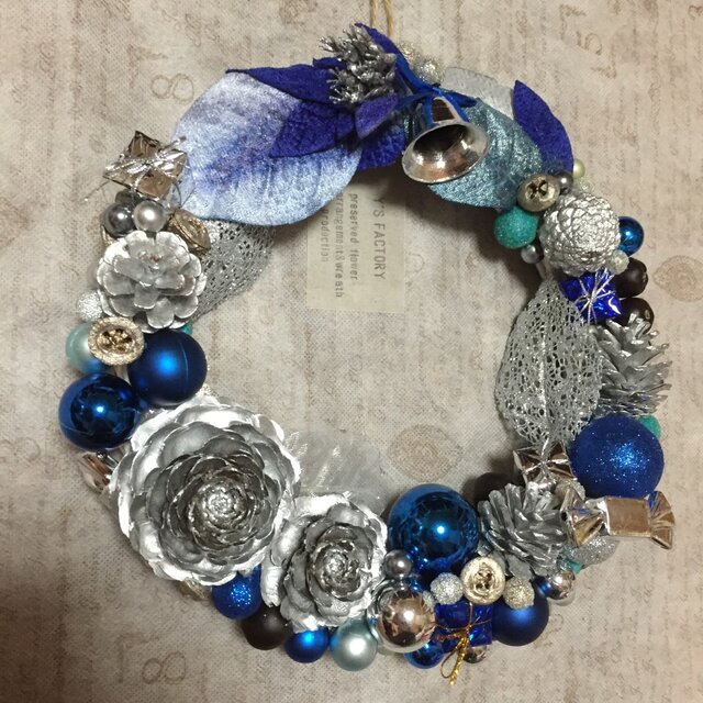再販 ブルー×シルバーのクリスマスリース L | iichi 日々の