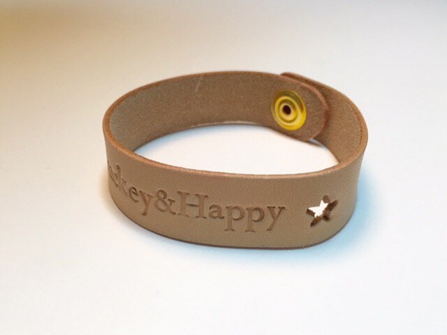 (受注製作) 革製 / Luckey&Happyブレスレット / ナチュラル / 刻印サービスの画像1枚目