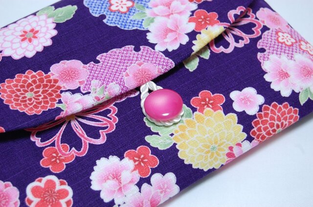 16×11サイズ御朱印帳入れ_紺に桜牡丹 | iichi 日々の暮らしを心地よく