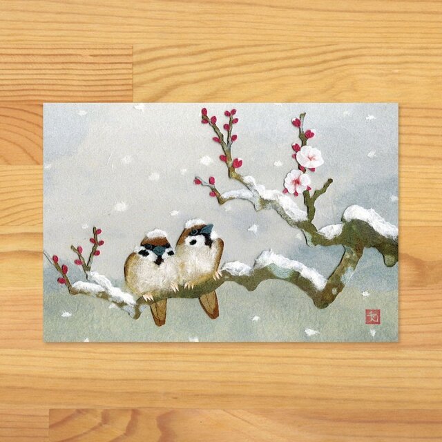 ポストカードG-【ゆきすずめ】2枚セットの画像1枚目
