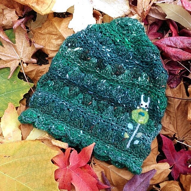 冬糸フェルト模様ニット帽子 花とうさぎ 緑 | iichi 日々の暮らしを