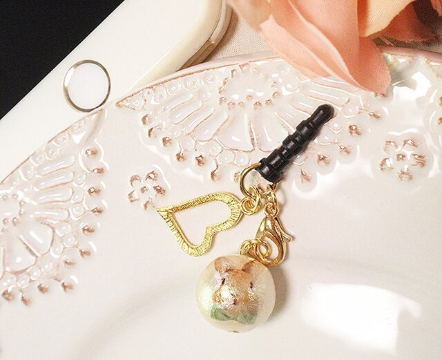 パール リボンウサギ イヤホンジャック ハートチャームセット Iichi ハンドメイド クラフト作品 手仕事品の通販