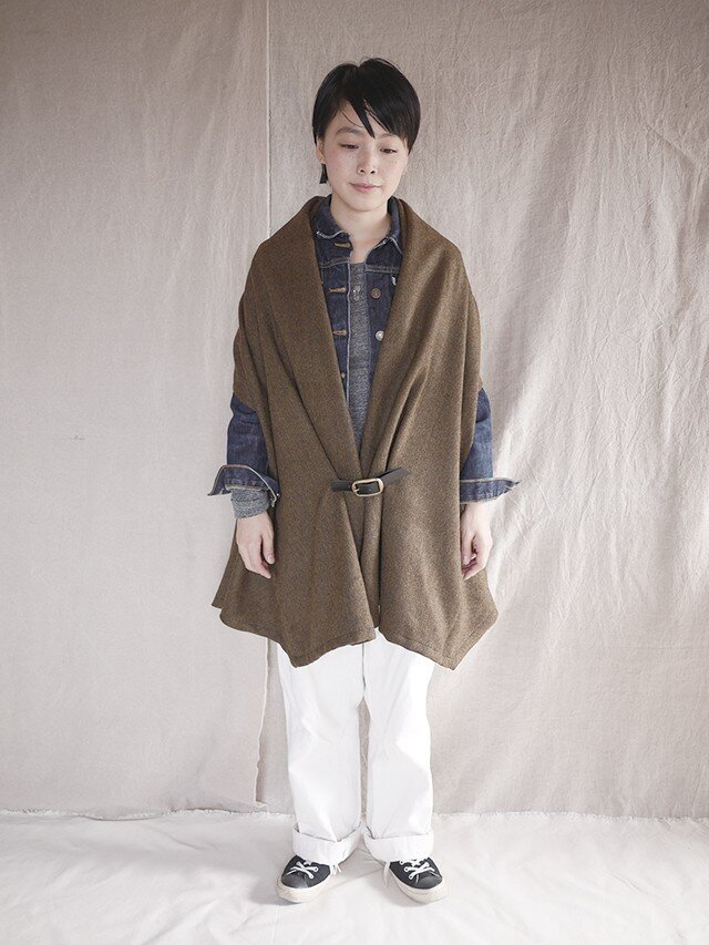 three way stole ( tweed khaki)の画像1枚目