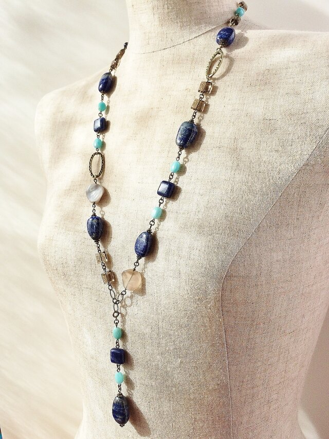 ラピス＆アマゾナイト・4WAYロングネックレス