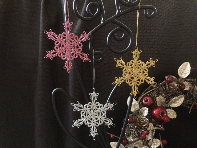 受注製作】雪の結晶オーナメント〈3点セット〉 タティングレース