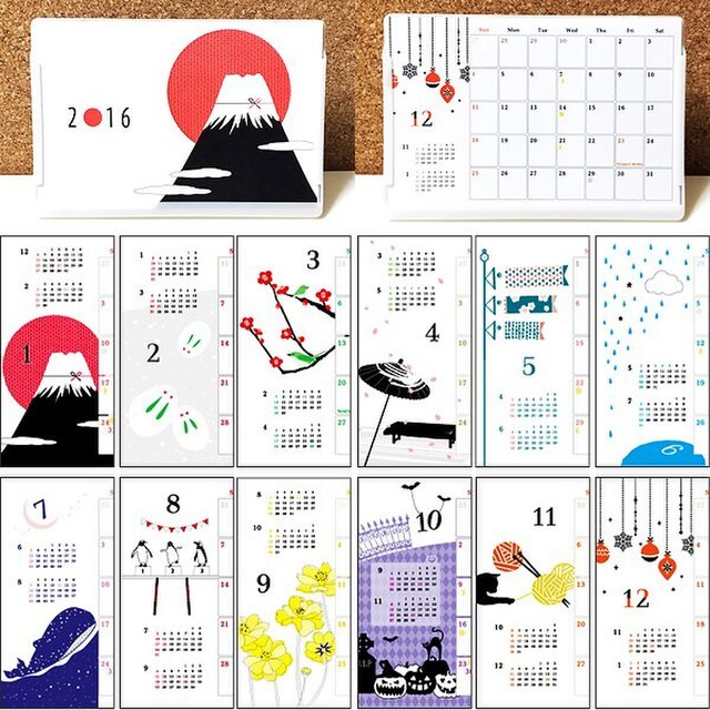 16カレンダー 卓上 壁掛け両用 Iichi ハンドメイド クラフト作品 手仕事品の通販