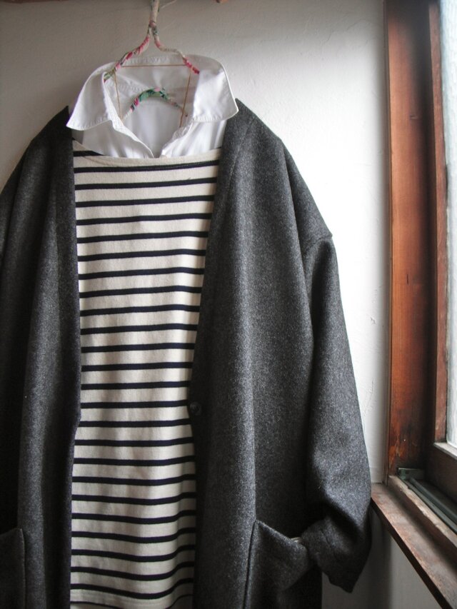 メルトンウール　ロングコーディガン　チャコールグレー