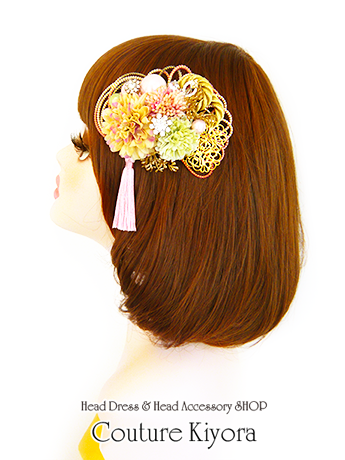 ピンクゴールドの和紐の髪飾り Iichi ハンドメイド クラフト作品 手仕事品の通販