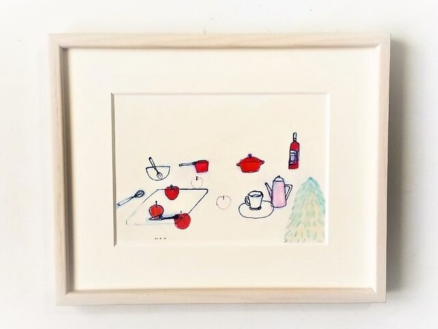 「宴のしたく」イラスト原画/額縁入りの画像1枚目