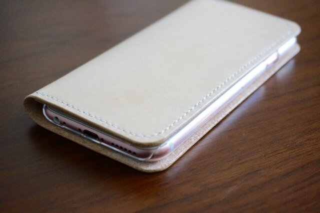 牛革 iPhone6/6sカバー ヌメ革 レザーケース 手帳型 ナチュラルカラーの画像1枚目